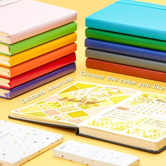 Dotted Journal Kit, Dot Grid Journal Hardcover Planner Notebook Set for Beginner - Picture 4 of 12